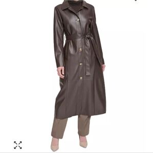 New CALVIN KLEIN Women's Belted Faux-Leather Trench Coat